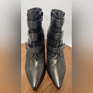 Jolie By Edward Spiers Metallic Grey Stiletto Leather Booties NWOT Sz 41